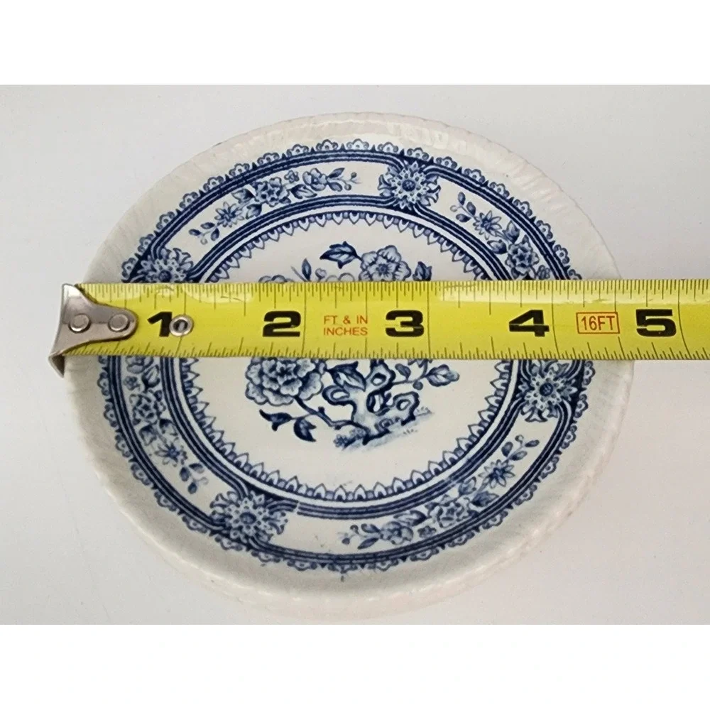 Wood's England Dorset Tea Cup Saucers 5pc Blue White Floral Vintage Transferware